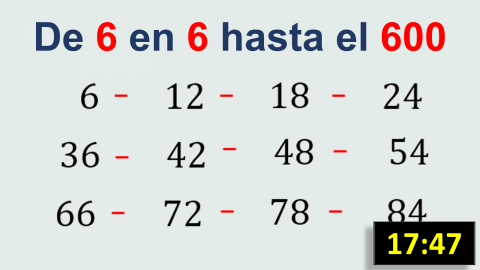 Los números de 6 en 6 hasta el 600