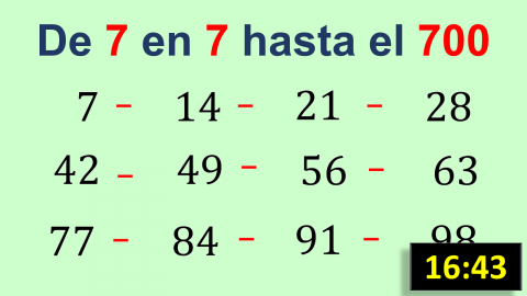 Los números de 7 en 7 hasta el 700