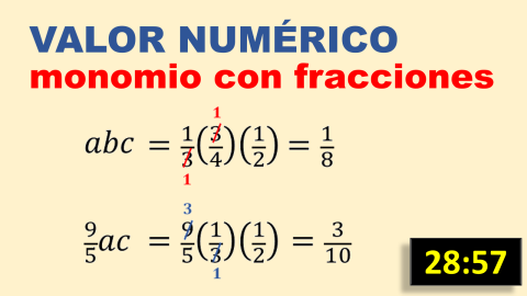 Valor numérico de monomios con fracciones