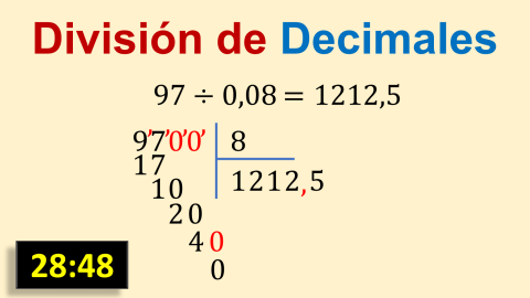 División de números enteros entre decimales