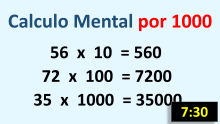 Calculo Mental - Multiplicación por diez, cien o mil