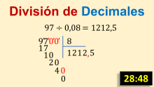 División de  números enteros entre decimales