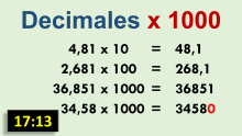 Multiplicación de  decimales por diez, cien o mil